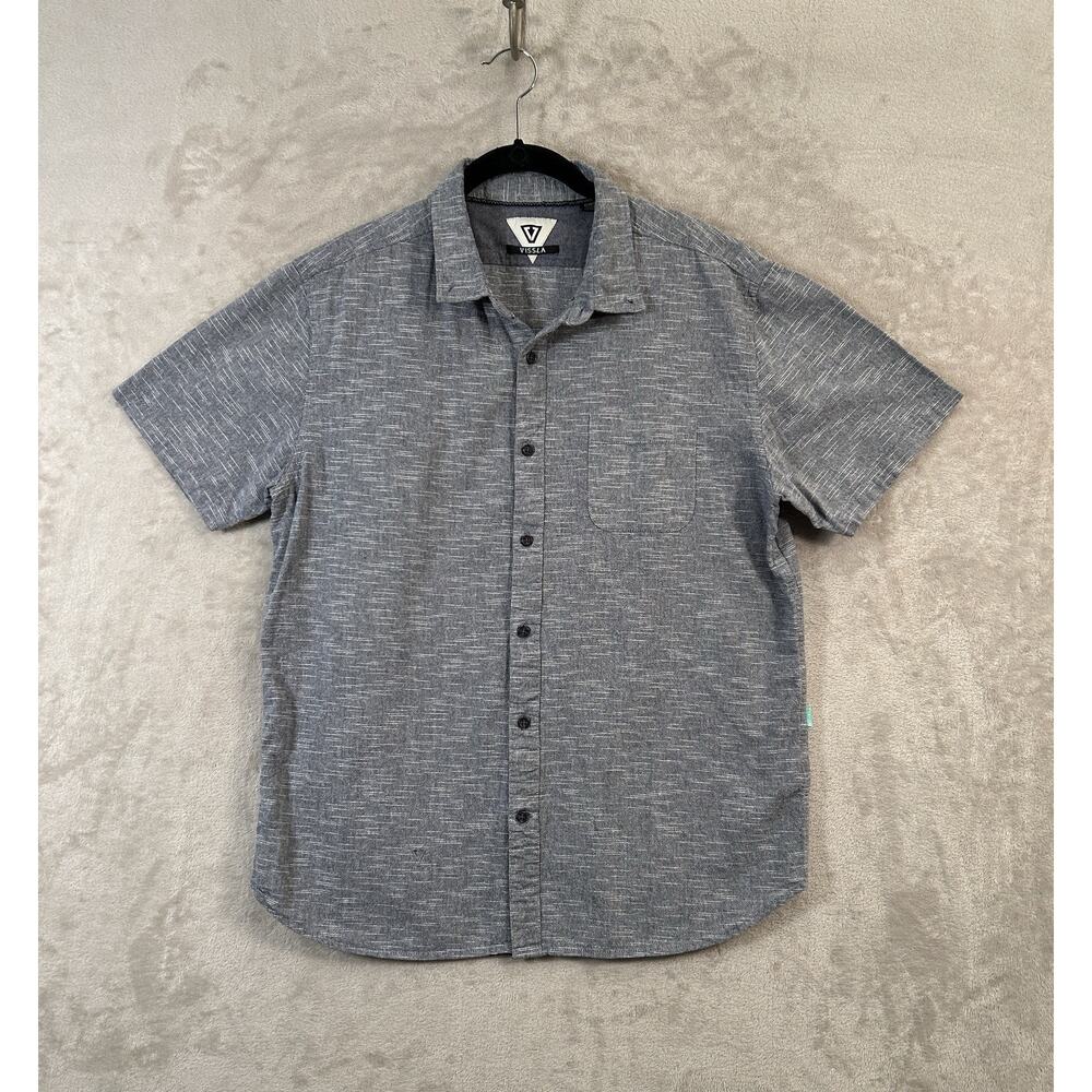 Vissla Button Down Casual Grey Shirt Sleeve Shirt Size XL Beachy Coastal Surfer